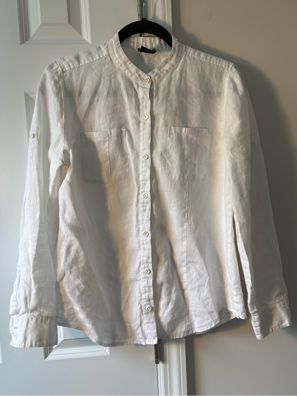 Lord & Taylor White Linen Mandarin Collar Shirt - Picture 3 of 10